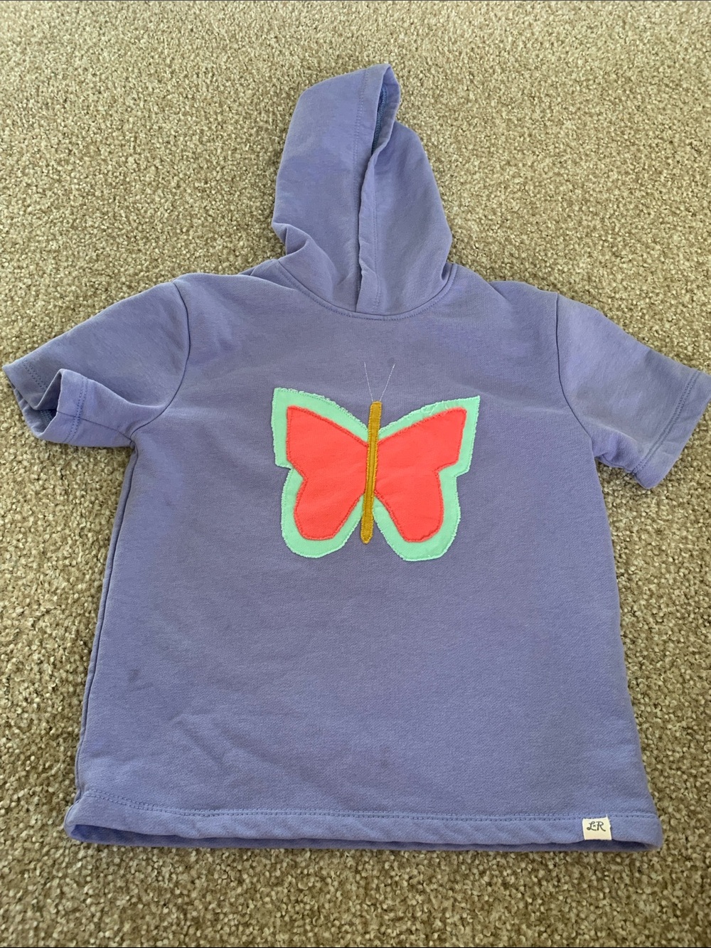 Hanna Andersson Purple Hooded Tee with Coral Butterfly